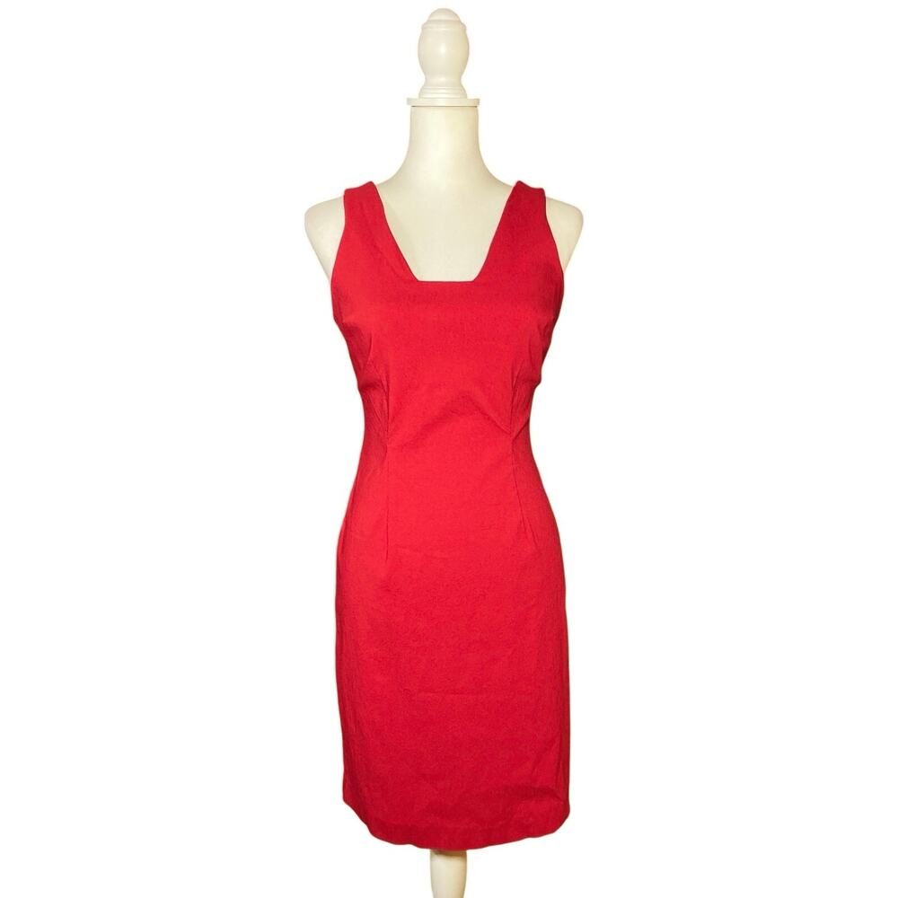 Vintage 90s Y2K Express Red Sheath Dress Zipper Slit Office Siren Sz 7/8